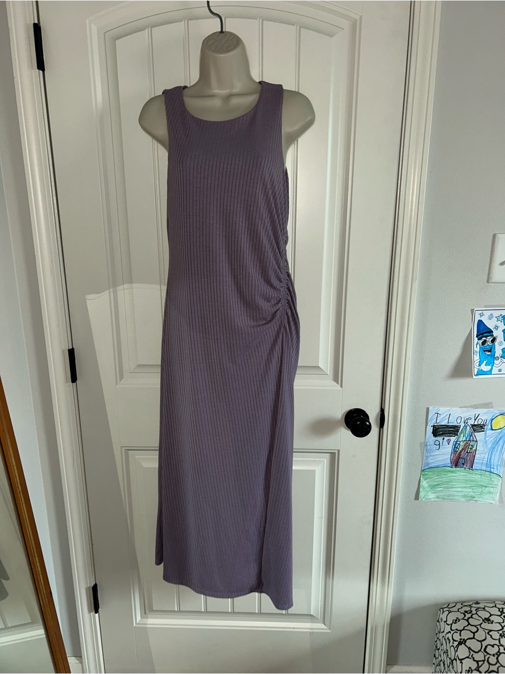 NEW Gilli Sleeveless Purple Ribbed Maxi Dress with Side Ruching Sz M